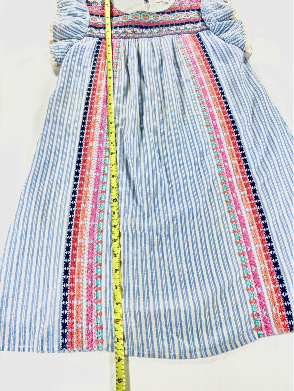 THML Blue White Striped Embroidered Boho Mini Dress Size XS - Picture 4 of 8
